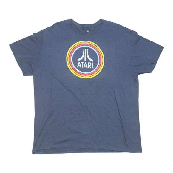 Atari “Fuji” Rainbow Logo Tee – Heather Blue Retro Gamer Shirt (Fits Men’s L/XL) - Picture 1 of 5